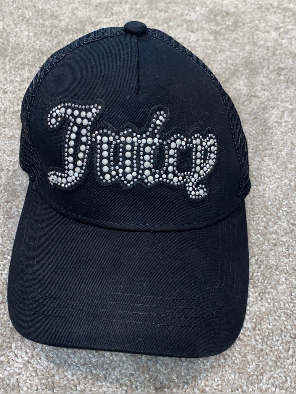 Juicy Couture Trucker Hat Black With Rhinestone Y2K Mesh Women’s Adjustable